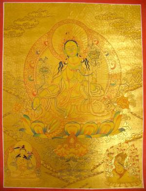 Green Tara Original Hand Painted 24K Gold Style Tibetan Thangka | Healing Female Deity